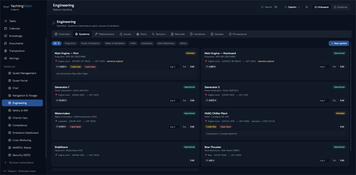 Engineering dashboard