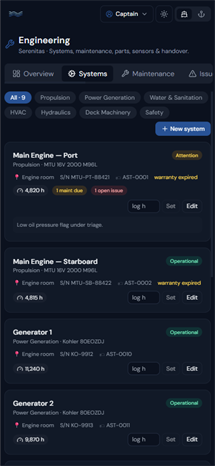 Engineering dashboard